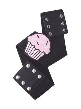 Pink Cupcake Cinch Stretch Belt Women's Cute Novelty Funny Goth Food Apparel NWT
